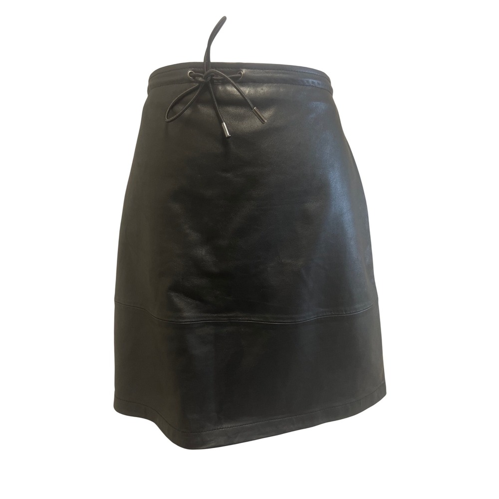 Y2K French Connection Skirt Black Leather Mini Sz 10 A-Line Moto Goth Grunge